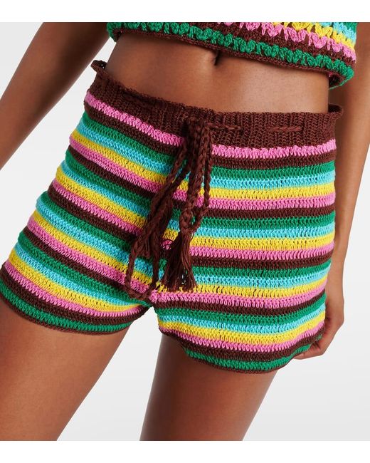 Shorts in crochet di cotone a righe di Anna Kosturova in Green