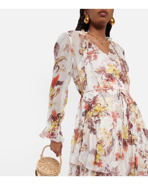 Zimmermann White Matchmaker Floral Tiered Midi Dress