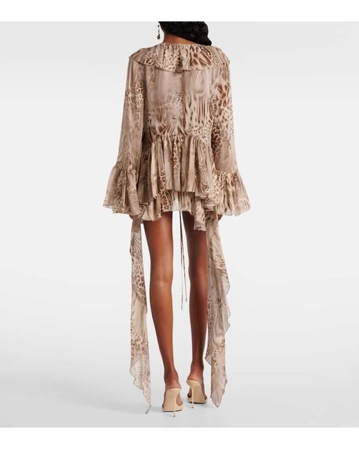 Blumarine Brown Ruffled Leopard-Print Chiffon Top
