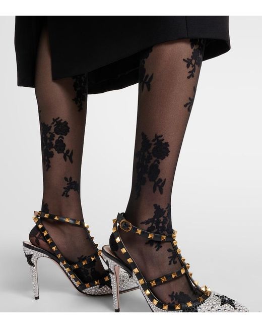 Valentino Gray Floral Tights