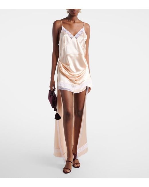Magda Butrym Pink Lace-Trimmed Silk Satin Slip Dress