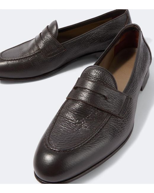Brioni Brown Appia Grained Leather Penny Loafers for men