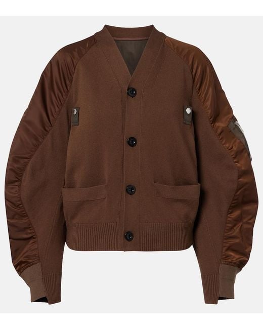 Sacai Brown Cotton-Blend And Twill Cardigan
