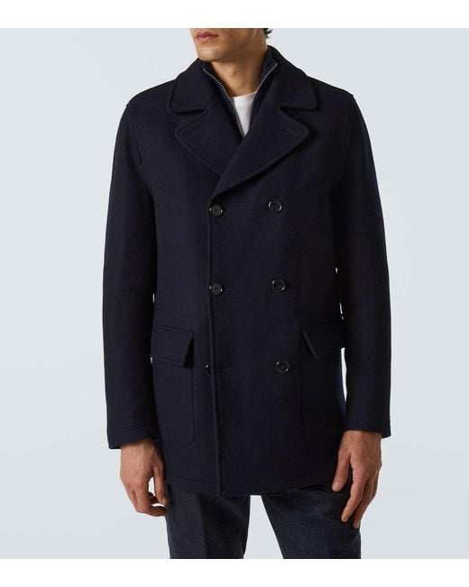 Thom Sweeney Blue Double-Breasted Peacoat for men