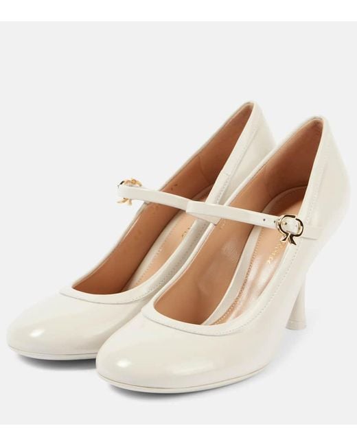 Gianvito Rossi White 85 Patent Leather Mary Jane Pumps