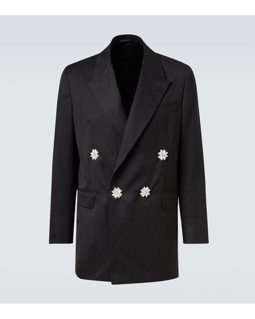 Simone Rocha Black Embellished Double-Breasted Blazer for men