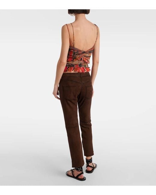 Isabel Marant Brown Low-Rise-Hose Vanel Aus Veloursleder