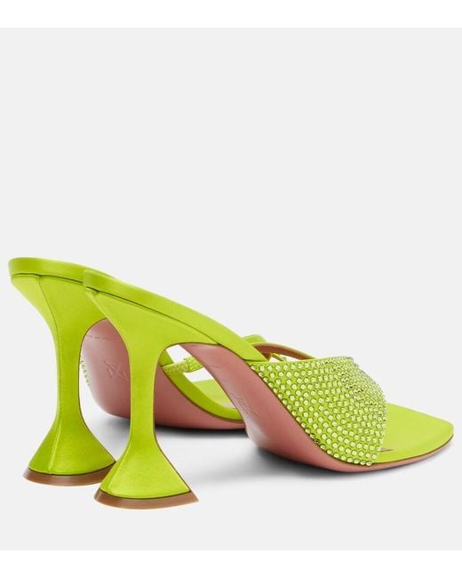 AMINA MUADDI Yellow Shiona 95 Crystal-Embellished Satin Mules