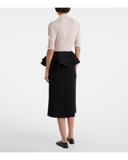 Plan C Black Ruffled Midi Skirt