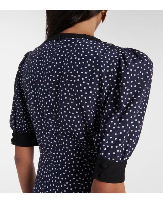 Alessandra Rich Blue Polka-Dot Printed Silk Minidress