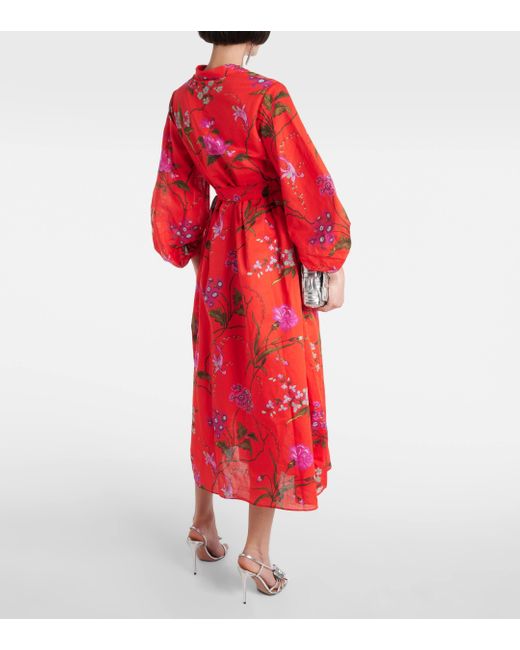 Erdem Red Tie-detail Cotton And Linen Midi Dress