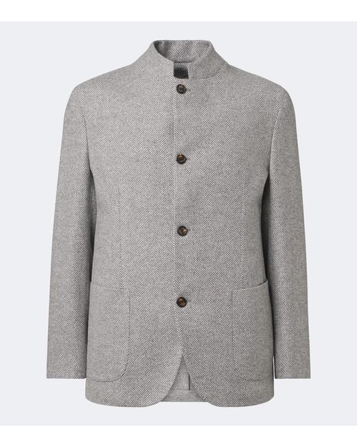 Eleventy Gray Herringbone Cashmere And Silk Blazer for men