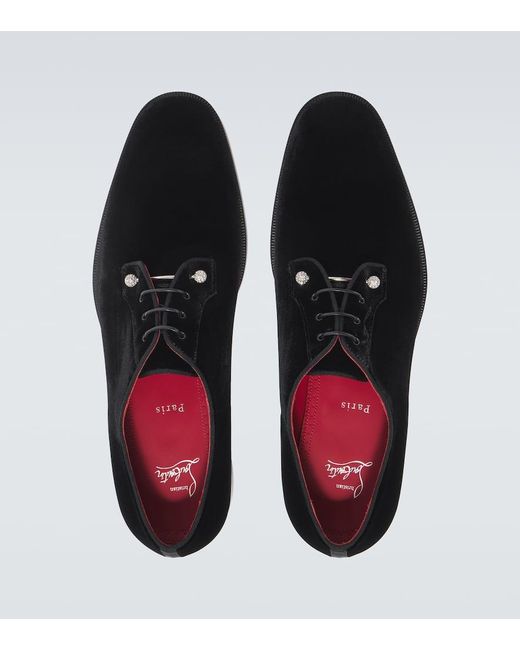 Christian Louboutin Black Chambeliss Velvet Derby Shoes for men