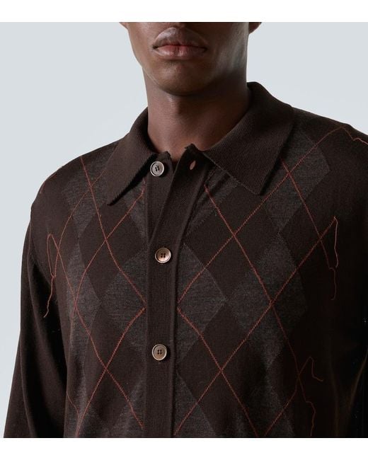 Our Legacy Black Evening Argyle Wool Cardigan for men