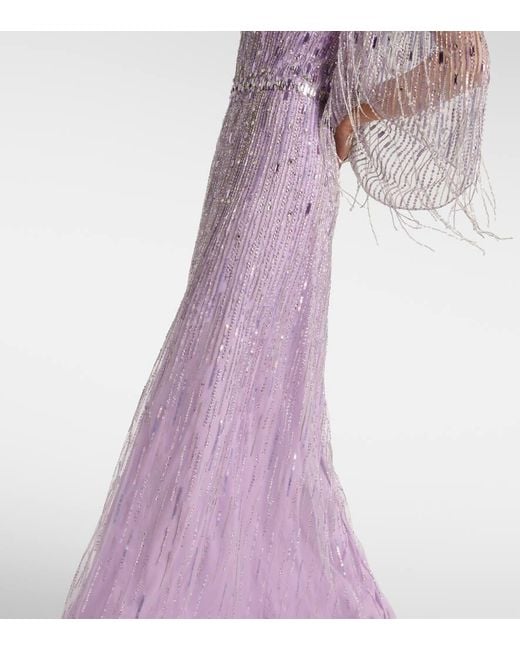 Jenny Packham Purple Rhapsody Sequin-Embellished Gown
