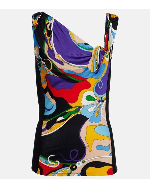 Emilio Pucci Blue Printed Tie-Neck Top