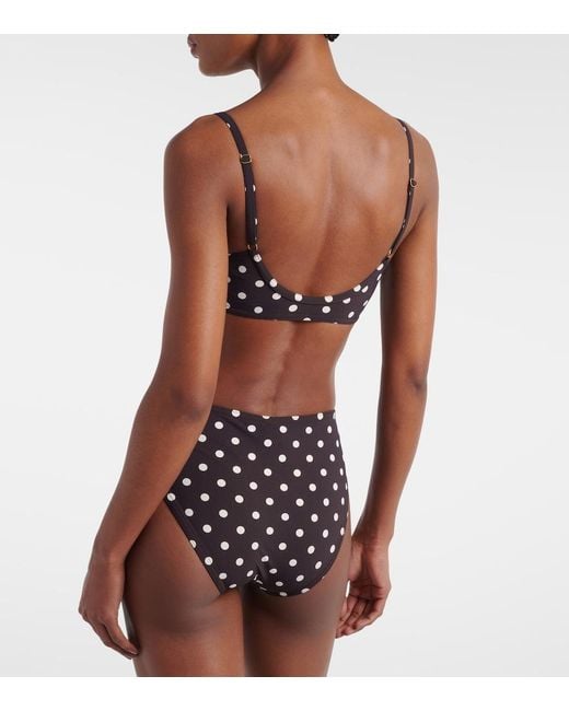 Karla Colletto Black Floral-Applique Polka-Dot Bikini Top