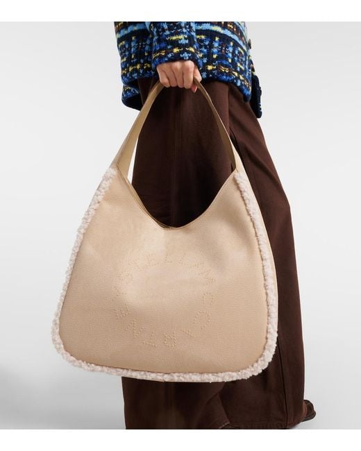 Stella McCartney Natural Teddy-Trimmed Shoulder Bag
