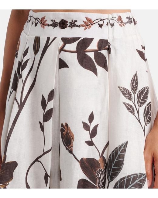 Agua Bendita White Delta Floral Linen Maxi Skirt