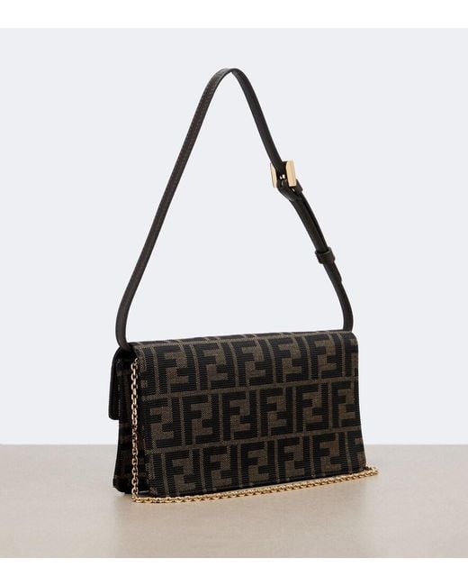 Fendi Black Tube Jacquard Canvas Wallet On Chain