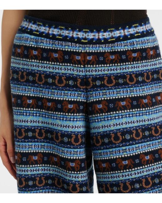 Stella McCartney Blue Knitted Virgin Wool Wide-Leg Pants