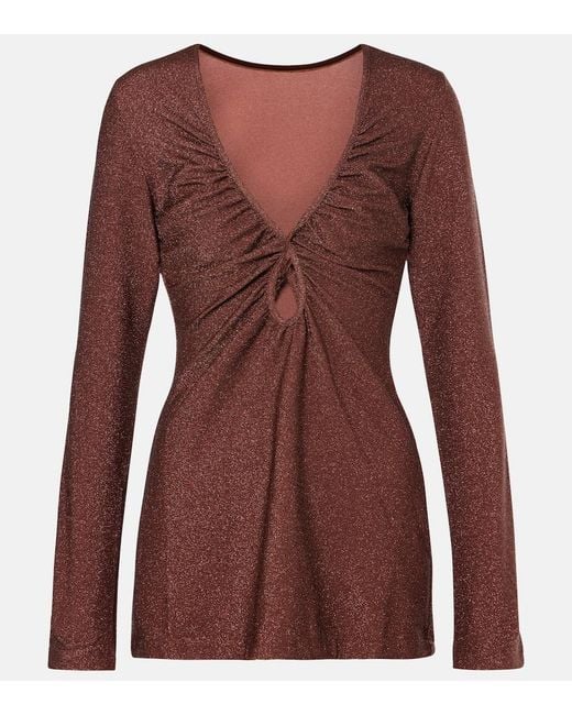 Johanna Ortiz Red Lame Cutout Top