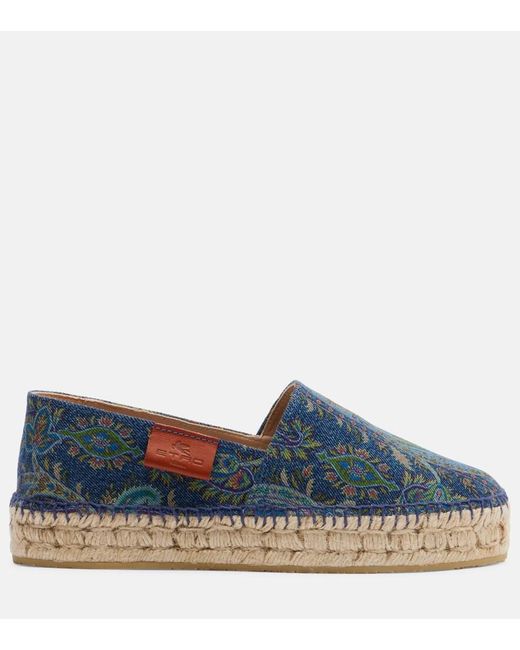 Etro Blue Printed Canvas Espadrilles
