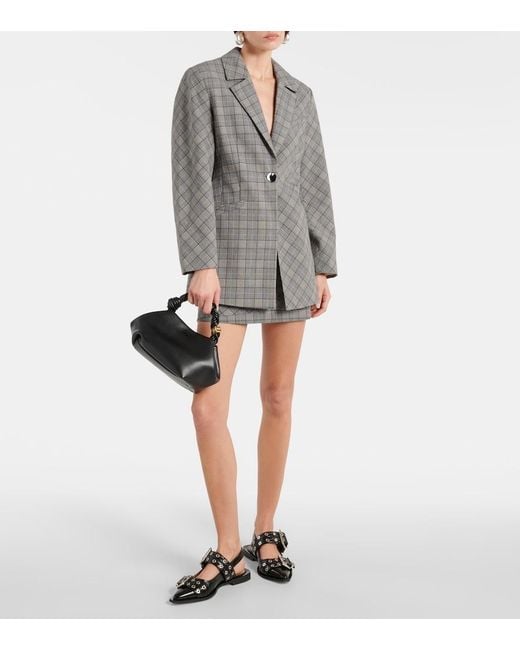 Ganni Gray Checked Blazer