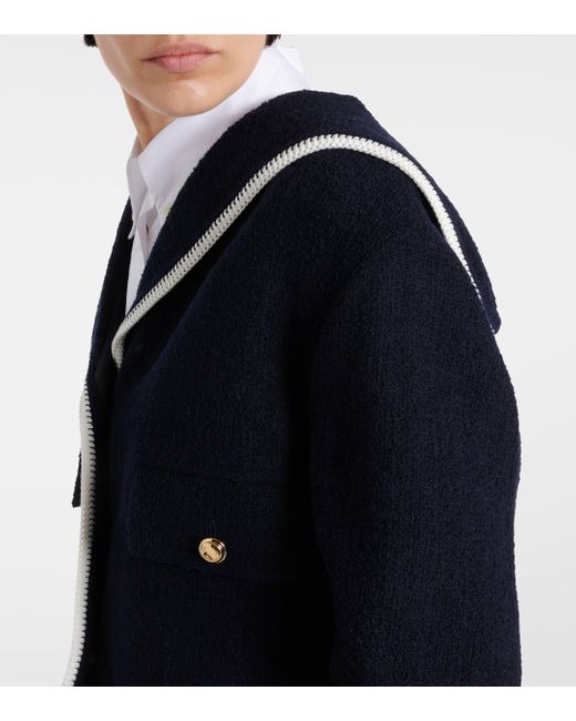 Miu Miu Blue Cropped Wool-blend Tweed Jacket