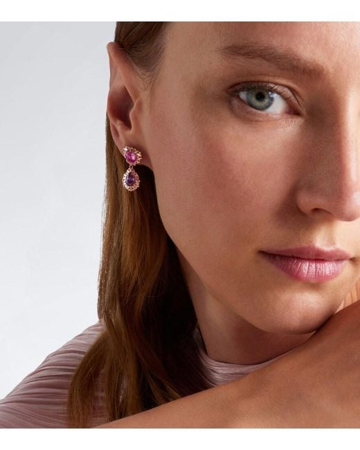 Suzanne Kalan Pink Doublet 18Kt Rose Drop Earrings With Sapphires And Diamonds