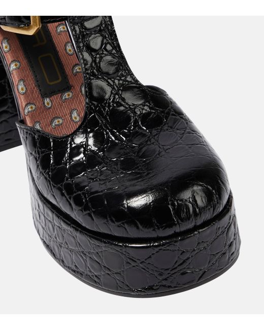 Etro Black Croc-effect Leather Mary Jane Pumps