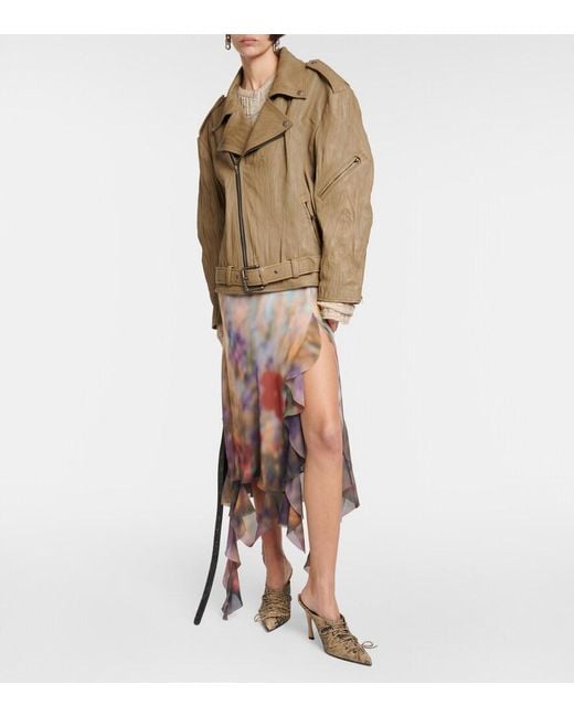Acne Green Linor Oversized Belted Leather Jacket