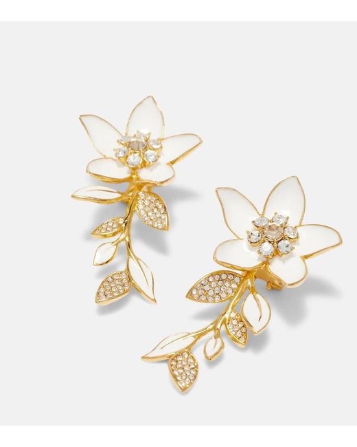 Oscar de la Renta Metallic Jasmine Vine Embellished Enamel Earrings