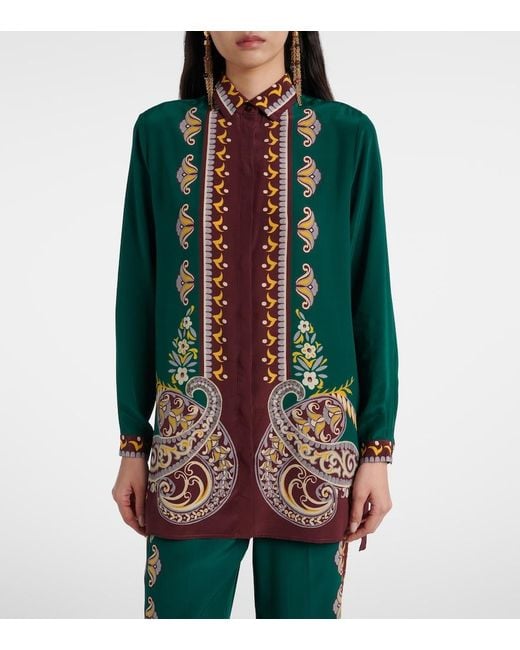 Etro Multicolor Long Silk Shirt With Placed Print