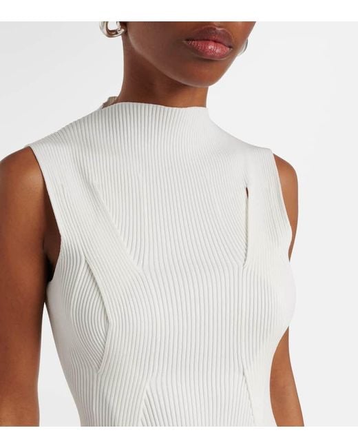 Victoria Beckham White Pleated Ribbed-Knit Gown