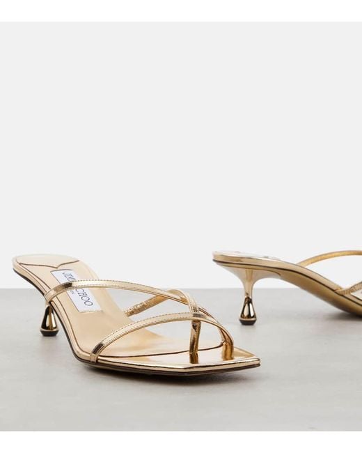 Jimmy Choo Natural Etana 50 Metallic Leather Mules
