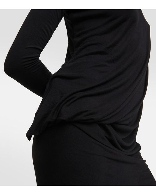 Rick Owens Black Lilies Draped Jersey Midi Dress