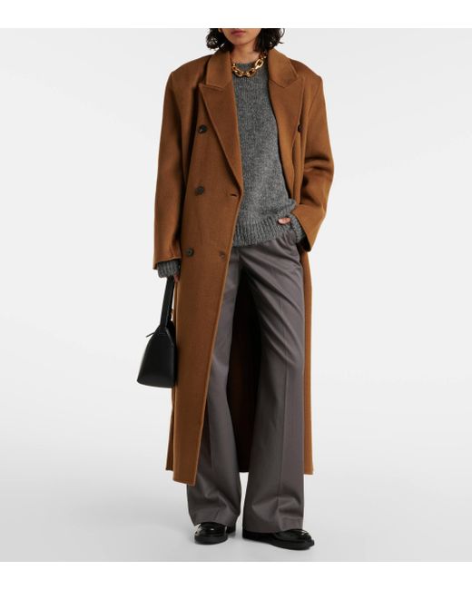 Frankie Shop Brown Gaia Double-breasted Wool-blend Coat