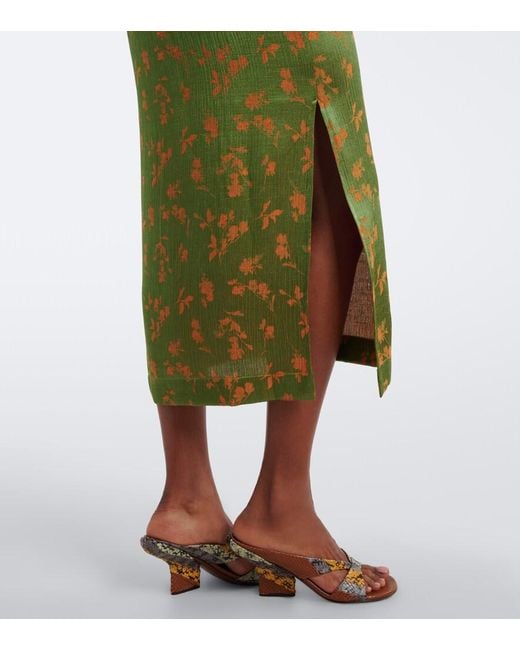 Dries Van Noten Green Floral Jacquard Satin Slip Dress