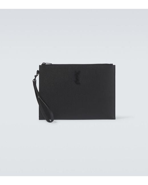 Saint Laurent Black Paris Leather Tablet Pouch for men