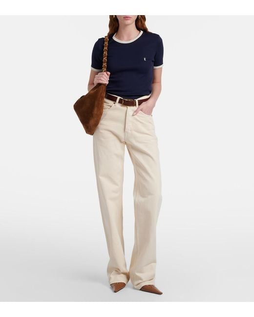 Saint Laurent Blue Cassandre Cotton Jersey T-Shirt
