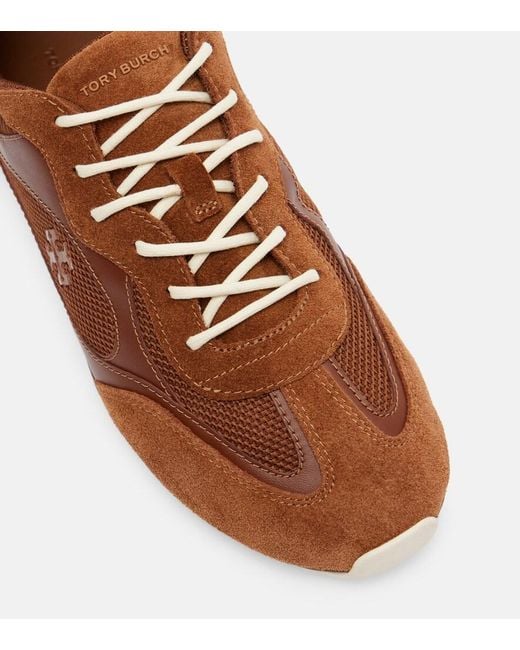Tory Burch Brown Tory Travel Suede-Trimmed Sneakers
