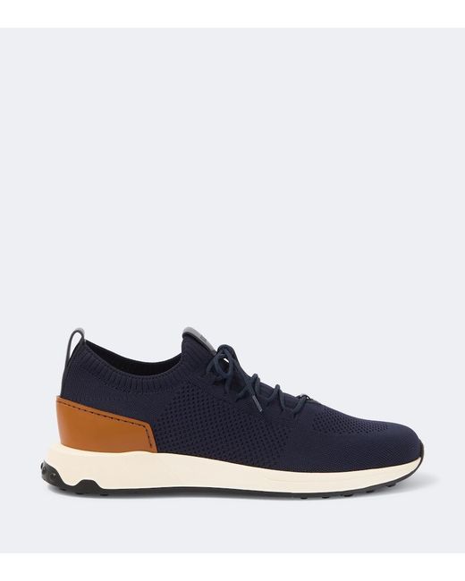 Tod's Blue Calzino Leather-Trimmed Sneakers for men
