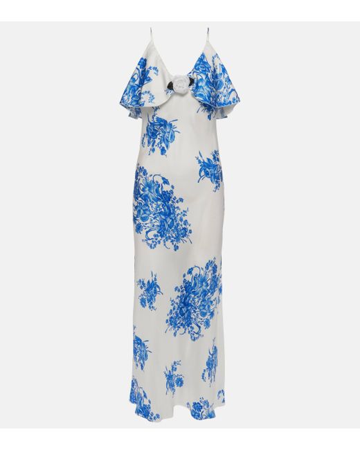 Rodarte Blue Floral Silk Slip Dress