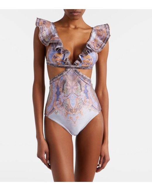 Zimmermann Purple Como Cutout Printed Swimsuit