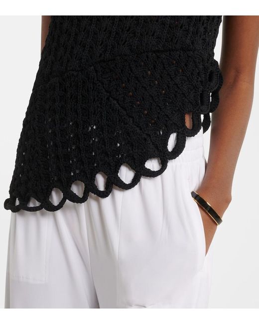 Loulou de Saison Black Saez Asymmetric Scalloped Crochet Top