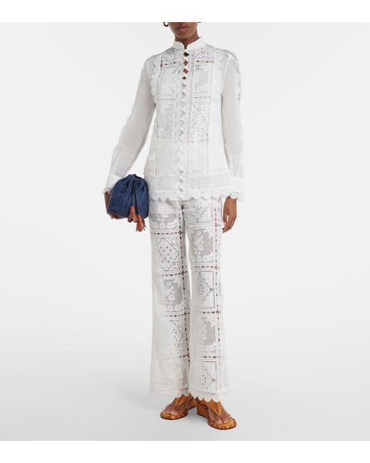 Zimmermann White Floral Lace Flared Pants