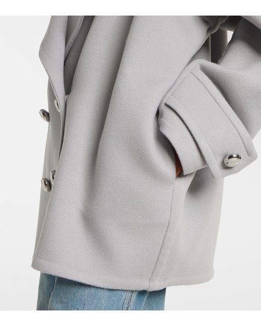 Loewe Gray Pebble Double-Breasted Wool Peacoat