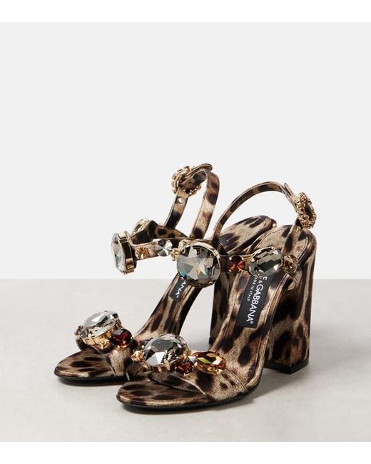 Dolce & Gabbana Metallic Keira 105 Leopard-Print Satin Sandals