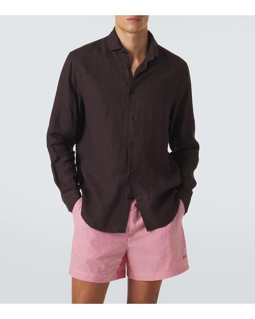 Frescobol Carioca Brown Antonio Linen Shirt for men
